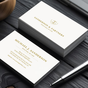 Attorney classic luxury gold white law firm lawyer business card
