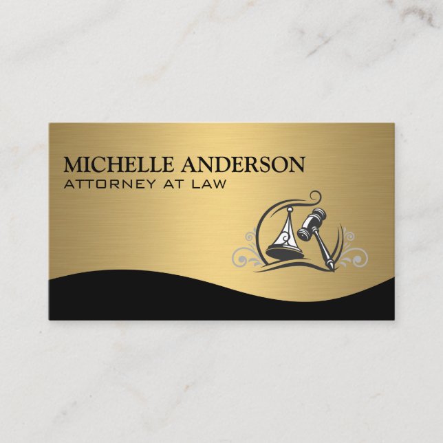Attorney | Gold Metallic | Gavel  Business Card (Front)