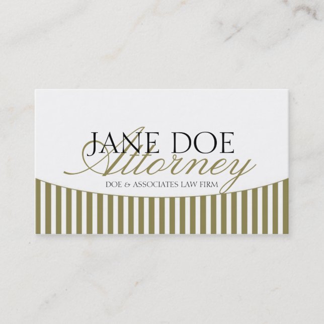Attorney Gold Script Stripes/White Paper Business Card (Front)