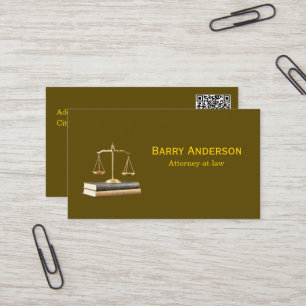 Attorney Justice Scales & Books with QR code Business Card