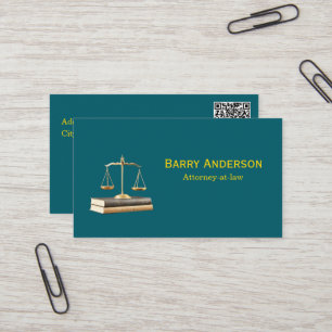 Attorney Justice Scales & Books with QR code Business Card