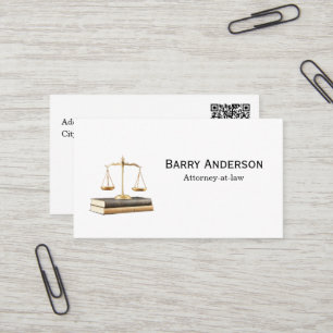 Attorney Justice Scales & Books with QR code Business Card