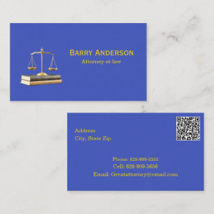Attorney Justice Scales & Books with QR code Business Card