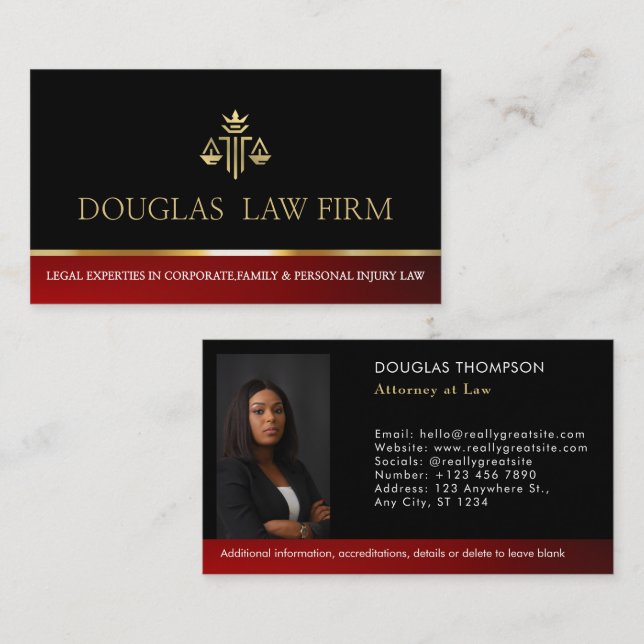 Attorney Law Firm Lawyer Photo Modern Professional Business Card (Front/Back)