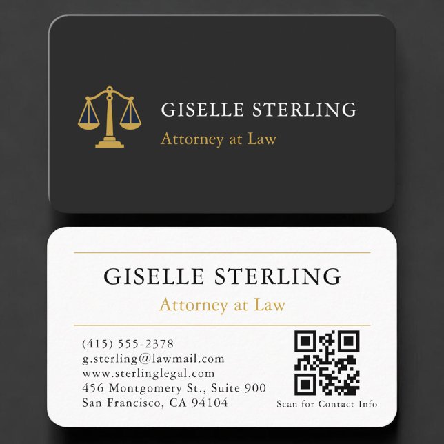 Attorney Law Firm QR Code Black Gold Business Card (Creator Uploaded)