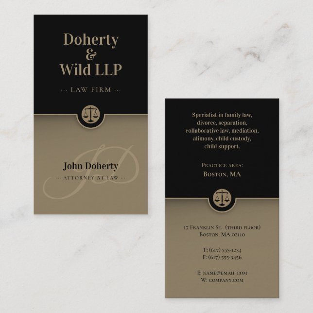 ATTORNEY | Law Scales of Justice Black Gold Busine Business Card (Front/Back)