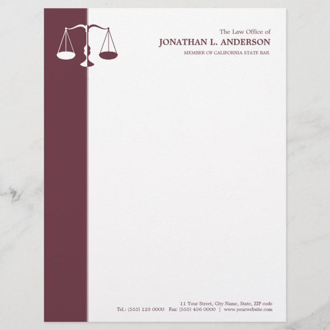 Attorney / Lawyer - Burgundy letterhead (Front)