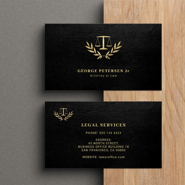 Attorney lawyer gold scale classic elegant black business card (Creator Uploaded)