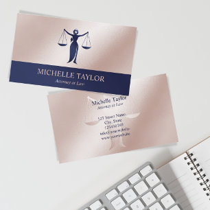 Attorney Lawyer Modern Navy Blue Rose Gold Business Card