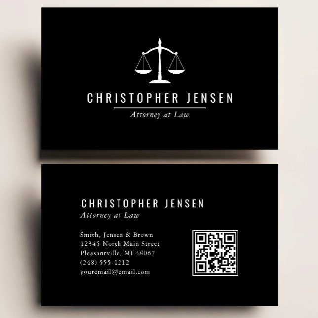 Attorney QR Code Black and White Scales Simple Business Card (Creator Uploaded)