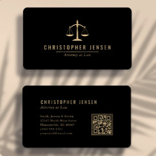 Attorney QR Code Black Gold Scales Rounded Business Card
