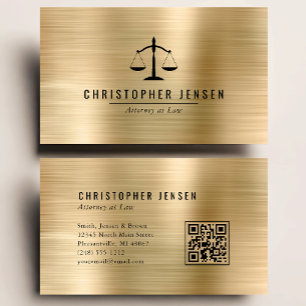 Attorney QR Code Black Scales Gold Brushed Metal Business Card