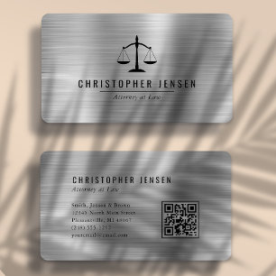 Attorney QR Code Black Scales Silver Rounded Business Card