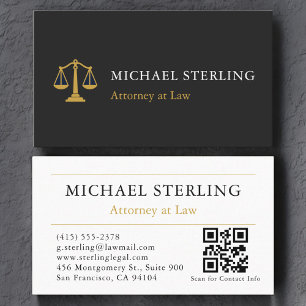 Attorney QR Code Scales of Justice Black Gold Business Card