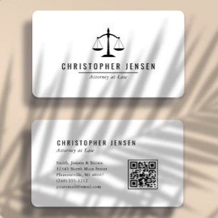 Attorney QR Code White Black Scales Simple Rounded Business Card