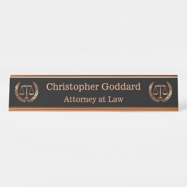 Attorney Scales of Justice Rose Gold Desk Name Plate (Front)