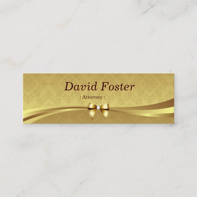 Attorney - Shiny Gold Damask Mini Business Card (Front)