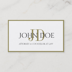 Attorney White/Gold Monogram/Border Business Card
