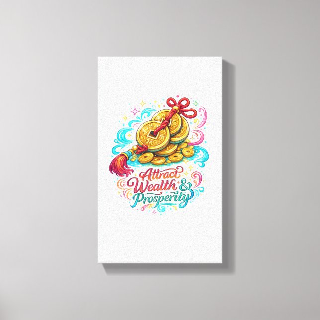Attract Wealth Chinese Coins Stretched Canvas Print (Front)