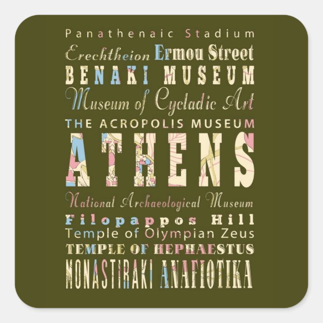 Attractions & Famous Places Athens, Greece Square Sticker (Front)