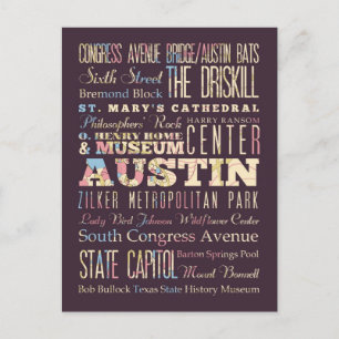 Attractions & Famous Places of Austin, Texas. Postcard
