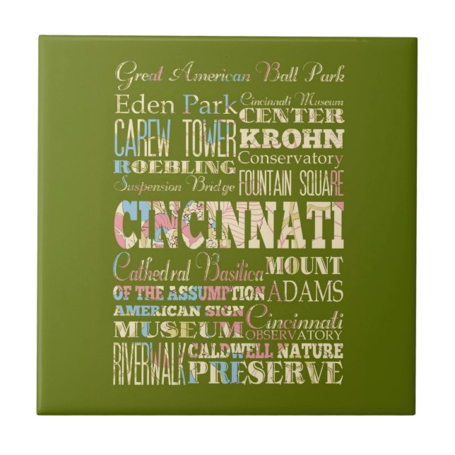 Attractions & Famous Places of Cincinnati, Ohio. Tile (Front)