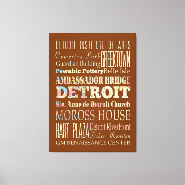 Attractions & Famous Places of Detroit, Michigan. Canvas Print (Front)