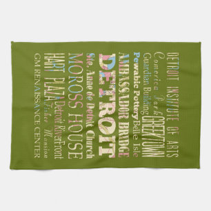 Attractions & Famous Places of Detroit, Michigan. Tea Towel