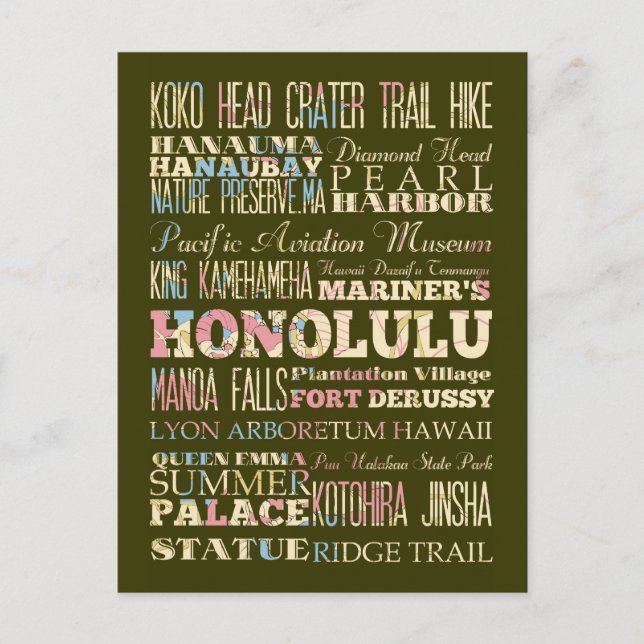 Attractions & Famous Places of Honolulu, Hawaii. Postcard (Front)