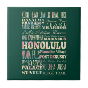 Attractions & Famous Places of Honolulu, Hawaii. Tile