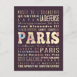 Attractions & Famous Places of Paris, France. Postcard