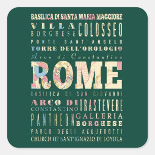 Attractions & Famous Places of Rome, Italy. Square Sticker