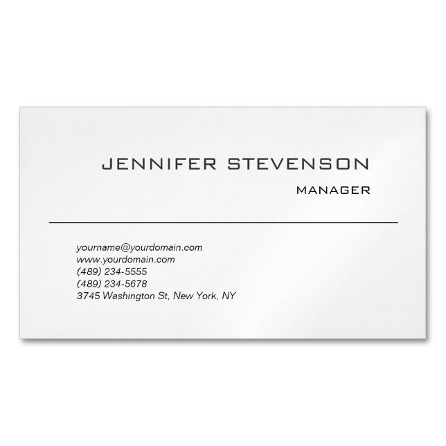 Attractive Black White Modern Minimalist Plain Magnetic Business Card (Front)