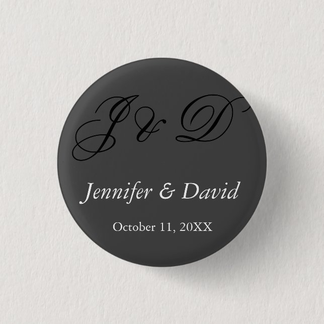 Attractive Calligraphy Script Monogram Wedding 3 Cm Round Badge (Front)