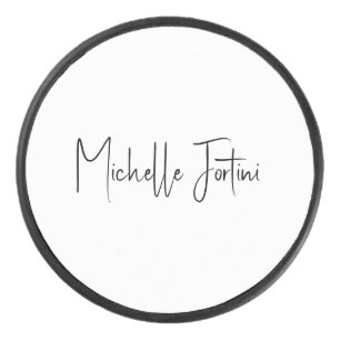 Attractive Calligraphy White Modern Minimalist Hockey Puck