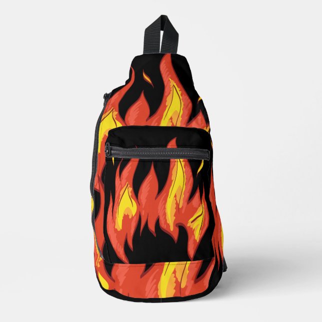 Attractive contrast fire pattern Modern black Sling Bag (Front)