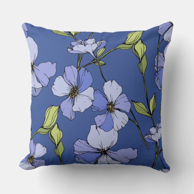 Attractive deep blue wildflowers pattern  cushion (Front)