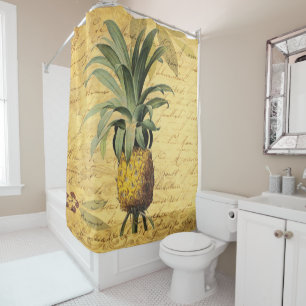 Attractive Elegant Rustic Calligraphy pineapple Shower Curtain