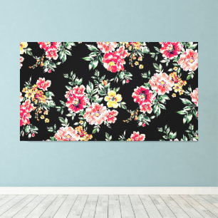 Attractive Floral Pattern on Black Background Canvas Print