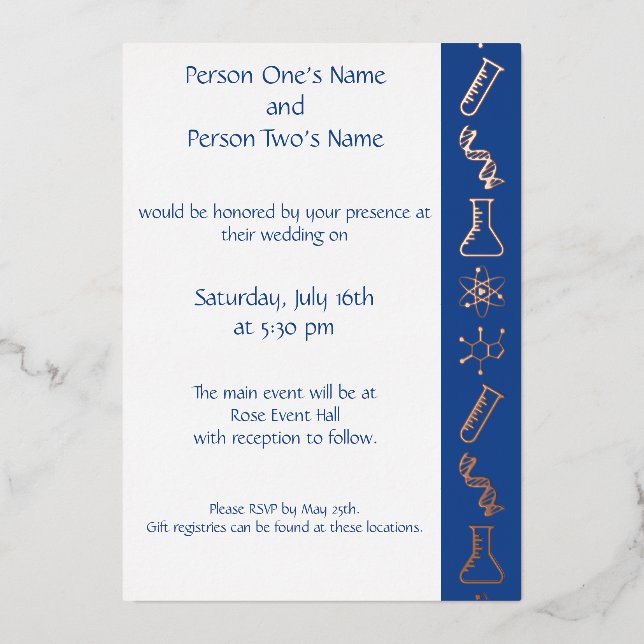 Attractive Forces in Blue Foil Invitation (Front)