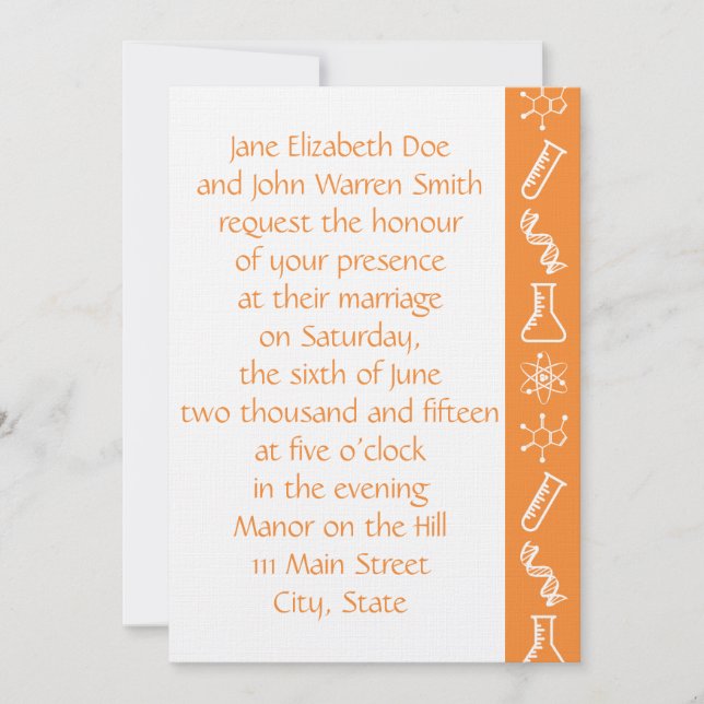 Attractive Forces in Orange Wedding Invitation (Front)