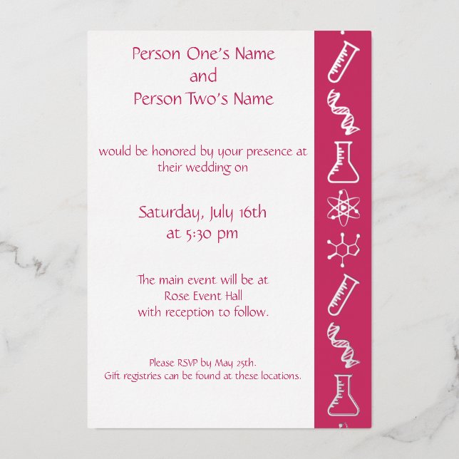 Attractive Forces in Raspberry Foil Invitation (Front)