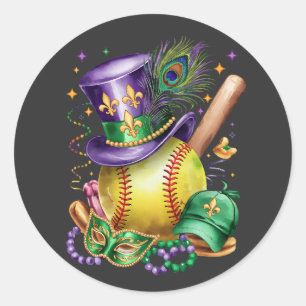 Attractive Mardi Gras Mix Softball Costume Festive Classic Round Sticker