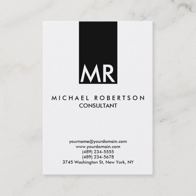 Attractive Monogram Black White Clear Business Card (Front)