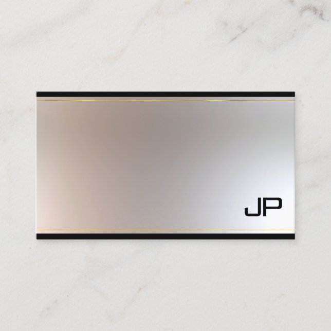 Attractive Monogram Glamour Gold Silver Chic Plain Business Card (Front)