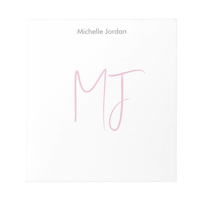 Attractive Monogram Pink White Modern Minimalist Notepad (Front)