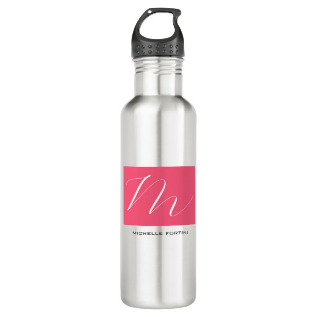 Attractive Monogram Pink White Modern Plain 710 Ml Water Bottle (Front)
