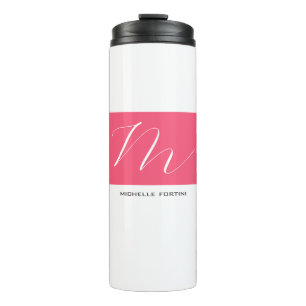 Attractive Monogram Pink White Modern Plain Thermal Tumbler