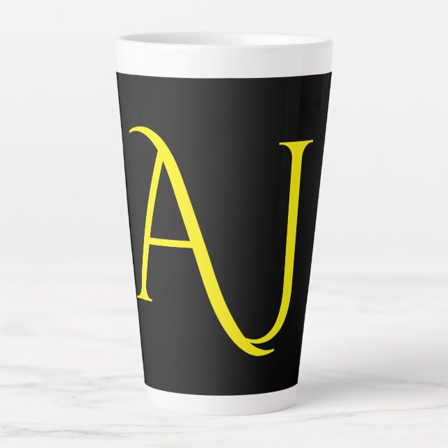 Attractive Monogram Yellow Black Modern Minimalist Latte Mug (Front)