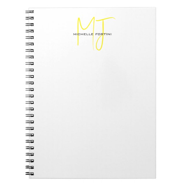 Attractive Monogram Yellow White Modern Minimalist Notebook (Front)